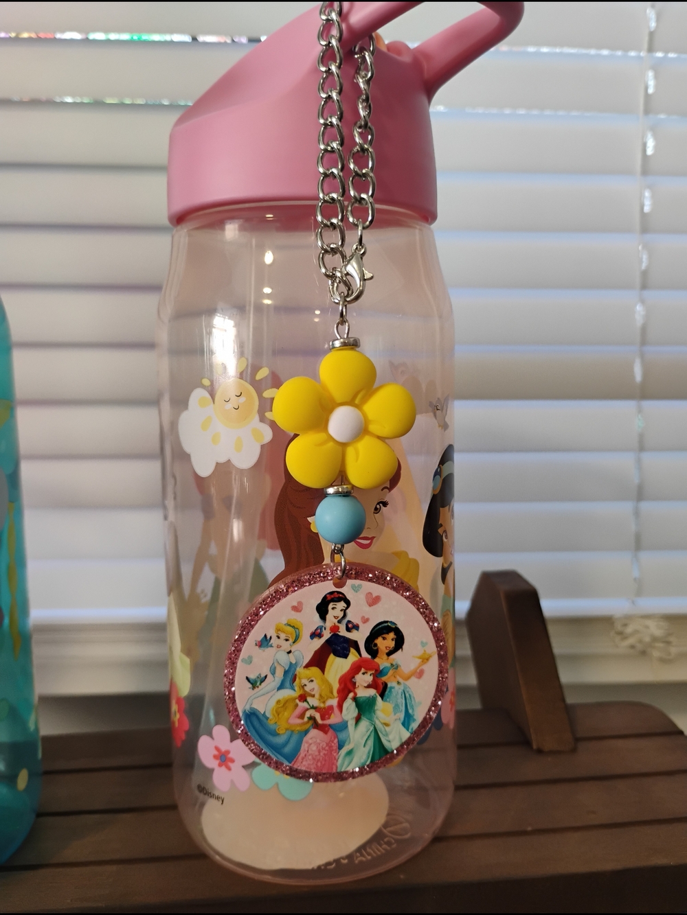 Pink Lid Kids Water Bottle with Disney Princess Charm